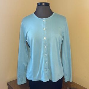 L.L. Bean Women's Button Cardigan, 100%supina cotton, large, soft blue/green